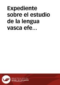 Portada:Expediente sobre el estudio de la lengua vasca efectuado por Miguel Antonio Yñarra.