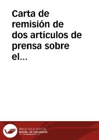 Portada:Carta de remisión de dos artículos de prensa sobre el derribo de unos arcos en Alcalá la Real.