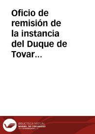 Portada:Oficio de remisión de la instancia del Duque de Tovar relativa a la fundación de la Ermita de San Isidro, para que informe la Academia.