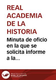 Portada:Minuta de oficio en la que se solicita informe a la Comisión de Monumentos de Jaén sobre el dolmen que se dice haber localizado en el entorno de Andújar