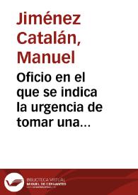 Portada:Oficio en el que se indica la urgencia de tomar una decisión respecto al traslado o demolición del arco sobre el puente del Río Segre (Balaguer), debido a la muerte de una persona por el desprendimiento de una de sus dovelas