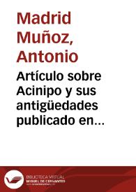 Portada:Artículo sobre Acinipo y sus antigüedades publicado en \"La Correspondencia Española\" el 20 de marzo de 1911.