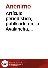 Portada:Artículo periodístico, publicado en La Avalancha, sobre la Iglesia de San Ignacio de Pamplona.