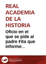 Portada:Oficio en el que se pide al padre Fita que informe sobre las cartas enviadas por el cura párroco de Barbarin sobre el hallazgo de una lápida romana.