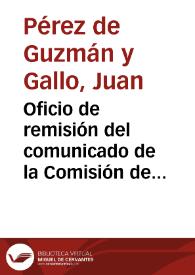 Portada:Oficio de remisión del comunicado de la Comisión de Monumentos de Oviedo para informar sobre la solicitud de declaración de Monumento Nacional a la Basílica de San Julián de los Prados.