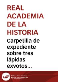 Portada:Carpetilla de expediente sobre tres lápidas exvotos descubiertas en Palencia.