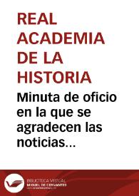 Portada:Minuta de oficio en la que se agradecen las noticias enviadas sobre la conmemoración de la primera Universidad de España.