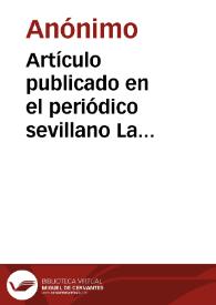 Portada:Artículo publicado en el periódico sevillano La Conveniencia con el título: Obras en las nuevas casas consistoriales de Sevilla.