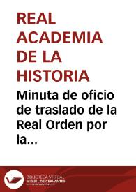 Portada:Minuta de oficio de traslado de la Real Orden por la que se declara Monumento Nacional el tramo de muralla comprendido entre la puerta de la Macarena y la de Córdoba.
