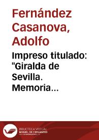Portada:Impreso titulado: \"Giralda de Sevilla. Memoria descriptiva de las obras de restauración e instalación de para-rayos\".