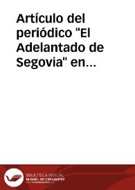 Portada:Artículo del periódico \"El Adelantado de Segovia\" en el que se informa sobre el hallazgo de varias cuevas en la Cuesta de los Hoyos.