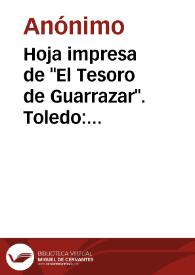 Portada:Hoja impresa de \"El Tesoro de Guarrazar\". Toledo: Imprenta de Severiano López Fando, con ilustración de las coronas.