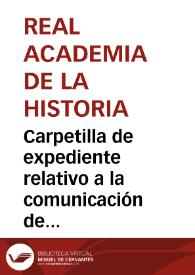 Portada:Carpetilla de expediente relativo a la comunicación de varios descubrimientos arqueológicos en Toledo por Manuel González Simancas.