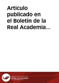 Portada:Articulo publicado en el Boletín de la Real Academia de la Historia (T. XLV), titulado: \"Exploraciones arqueológicas en el Cerro del Bú\".