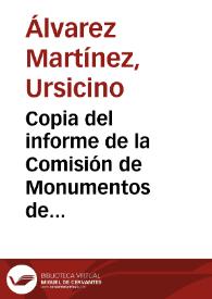 Portada:Copia del informe de la Comisión de Monumentos de Zamora sobre la reparación del arco de Doña Urraca. Se solicita a la Academia obtenga del Gobierno autorización para macizar el monumento y los recursos necesarios a tal efecto.