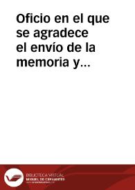 Portada:Oficio en el que se agradece el envío de la memoria y lámina del disco de Teodosio.