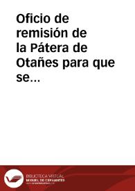 Portada:Oficio de remisión de la Pátera de Otañes para que se instale en el Museo de la Academia.