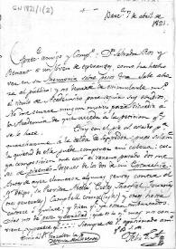 Portada:Carta en la que informa acerca de Salvador Ros para que se le conceda el título de miembro de la Real Academia de la Historia.