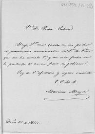Portada:Carta de acuse de recibo del manuscrito \"Prontuario numismático antiguo español\" de José de Viú.