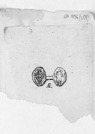 Portada:Ilustración de la moneda de bronce de D. Pelayo explicada en el manuscrito \"Publicación y explicación de dos medallas castellanas inéditas; una del Infante D. Pelayo, y otra de su yerno D. Alonso el Católico, que se han descubierto en la ciudad de Valladolid\".