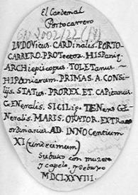 Portada:Ficha de una medalla del Cardenal Portocarrero.