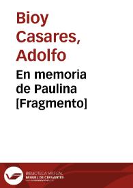 En memoria de Paulina [Fragmento] | Biblioteca Virtual Miguel de Cervantes