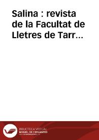 Portada:Salina : revista de la Facultat de Lletres de Tarragona