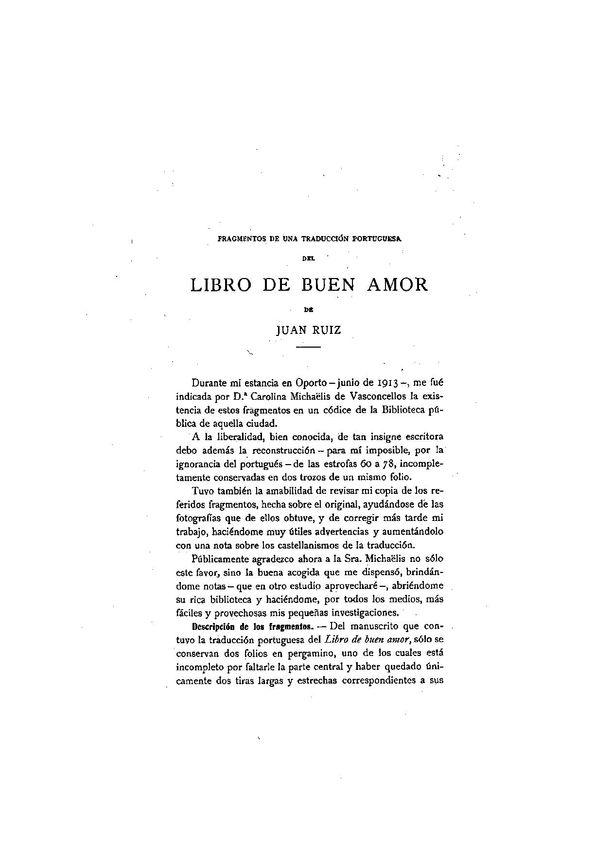 Fragmentos de una traducción portuguesa del "Libro de buen amor" / Antonio García Solalinde | Biblioteca Virtual Miguel de Cervantes