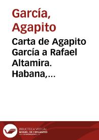 Portada:Carta de Agapito García a Rafael Altamira. Habana, 22 de febrero de 1910