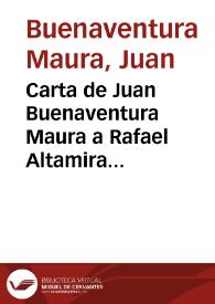 Portada:Carta de Juan Buenaventura Maura a Rafael Altamira. Habana, a 22 de febrero de 1910