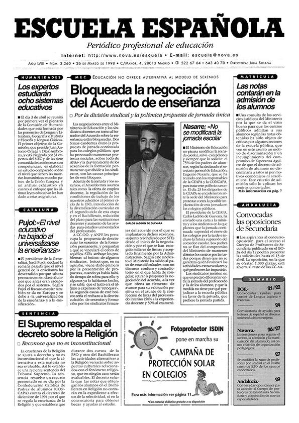 Escuela española. Año LVIII, núm. 3360, 26 de marzo de 1998 | Biblioteca Virtual Miguel de Cervantes