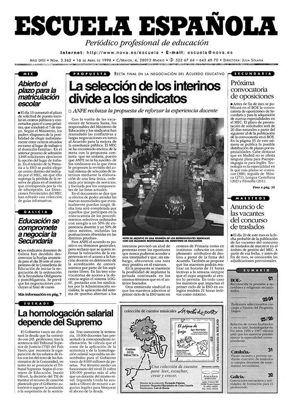 Escuela española. Año LVIII, núm. 3362, 16 de abril de 1998 | Biblioteca Virtual Miguel de Cervantes