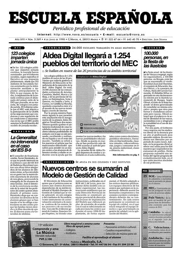 Escuela española. Año LVIII, núm. 3369, 4 de junio de 1998 | Biblioteca Virtual Miguel de Cervantes