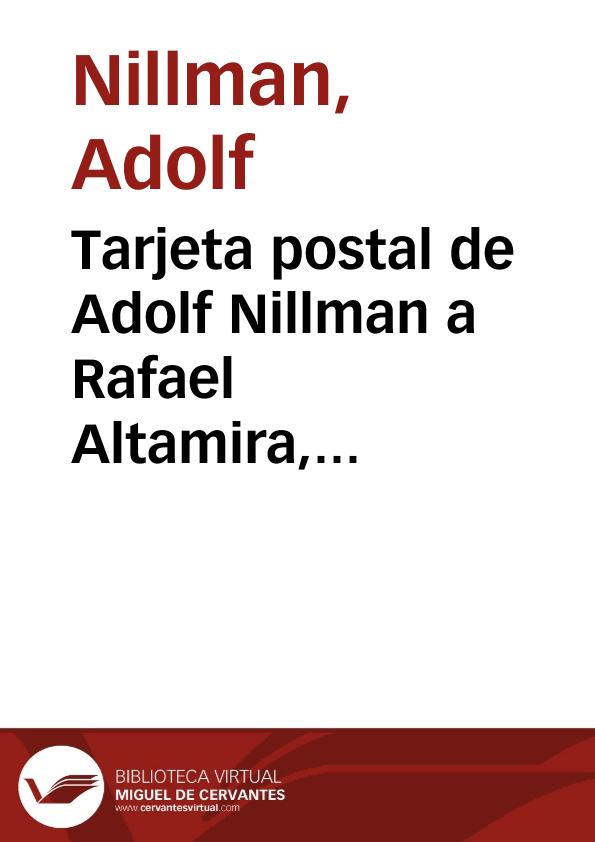 Tarjeta postal de Adolf Nillman a Rafael Altamira, Stockholm, 24 de diciembre de 1906 | Biblioteca Virtual Miguel de Cervantes