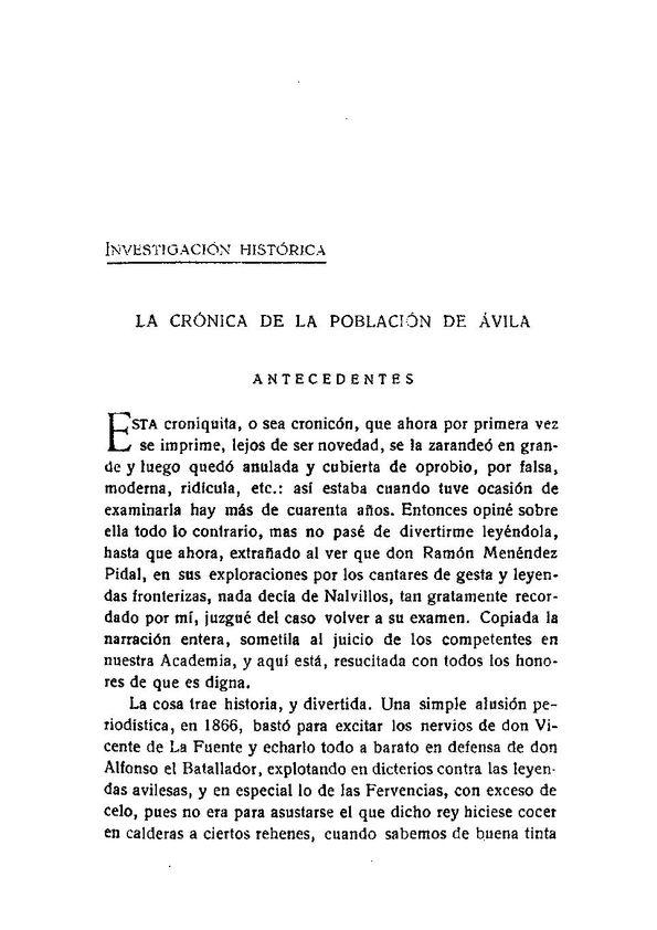 La crónica de la población de Ávila : antecedentes / Manuel Gómez-Moreno | Biblioteca Virtual Miguel de Cervantes