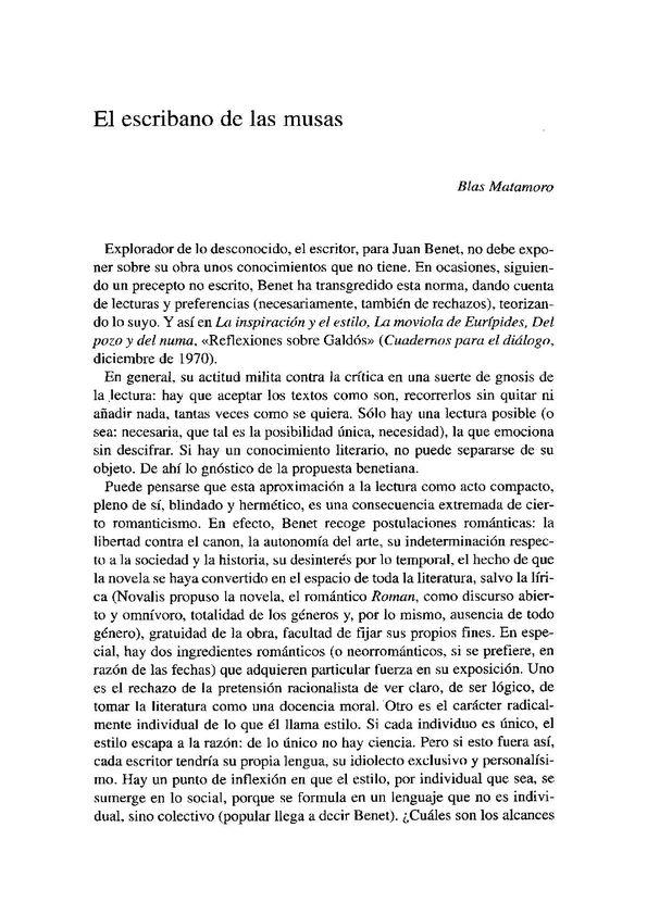 El escribano de las musas / Blas Matamoro | Biblioteca Virtual Miguel de Cervantes