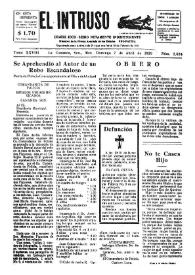 Portada:El intruso. Diario Joco-serio netamente independiente. Tomo XXVIII, núm. 2424, domingo 7 de abril de 1929