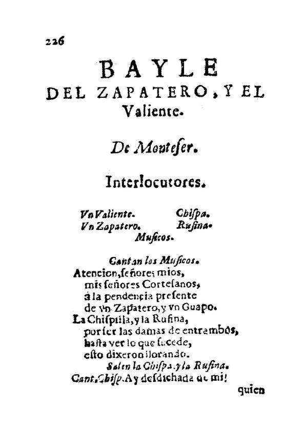 Bayle del zapatero, y el valiente / De Monteser | Biblioteca Virtual Miguel de Cervantes