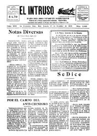 Portada:El intruso. Diario Joco-serio netamente independiente. Tomo XXV, núm. 2582, jueves 10 de octubre de 1929