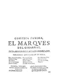Portada:Comedia famosa, El Marques del Cigarral / De D. Alonso de Castillo Solorzano