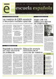 Portada:Escuela española. Año LXI, núm. 3510, 18 de octubre de 2001