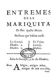 Portada:Entremes de la mariquita / De Don Agustín Moreto