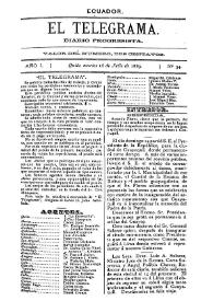 Portada:El Telegrama : diario progresista. Año I, núm. 34, martes 16 de julio de 1889