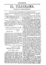 Portada:El Telegrama : diario progresista. Año I, núm. 36, jueves 18 de julio de 1889
