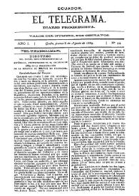 Portada:El Telegrama : diario progresista. Año I, núm. 44, jueves 8 de agosto de 1889