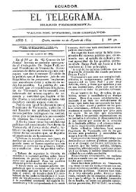 Portada:El Telegrama : diario progresista. Año I, núm. 50, lunes 20 de agosto de 1889