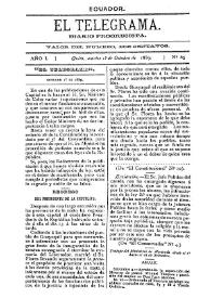 Portada:El Telegrama : diario progresista. Año I, núm. 65, martes 1º de octubre de 1889