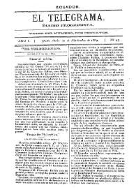 Portada:El Telegrama : diario progresista. Año I, núm. 95, lunes 25 de noviembre de 1889