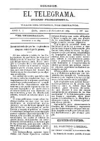 Portada:El Telegrama : diario progresista. Año I, núm. 102, martes 2 de diciembre de 1889