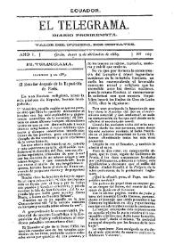 Portada:El Telegrama : diario progresista. Año I, núm. 107, lunes 9 de diciembre de 1889